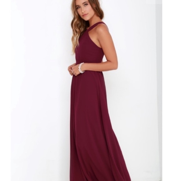 LULU’S Air of Romance Maxi Dress Burgundy Size Medium Chiffon NWT - Picture 3 of 15